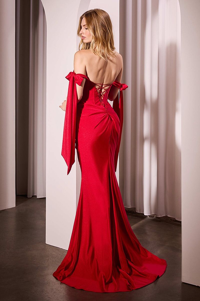 Off The Shoulder Leg Slit Gown by Cinderella Divine KV1120