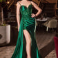 Satin Sweetheart Neckline Leg Slit Gown By Ladivine KV1125 - Women Evening Formal Gown - Special Occasion