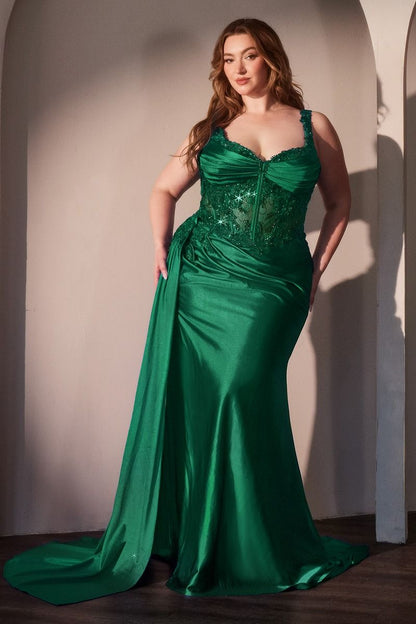 Embellished Sweetheart Neckline Leg Slit Gown By Ladivine KV1125C - Women Evening Formal Gown - Curves
