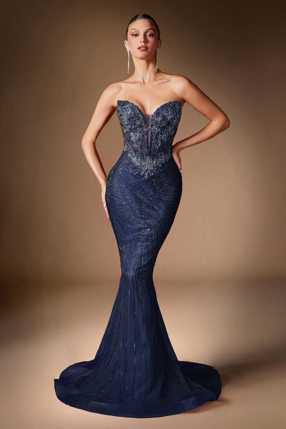 Deep Sweetheart Neckline Gown By Ladivine KV1129 - Women Evening Formal Gown - Special Occasion