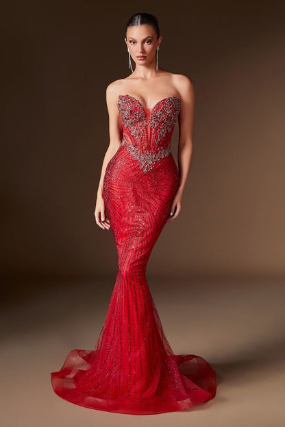 Deep Sweetheart Neckline Gown By Ladivine KV1129 - Women Evening Formal Gown - Special Occasion