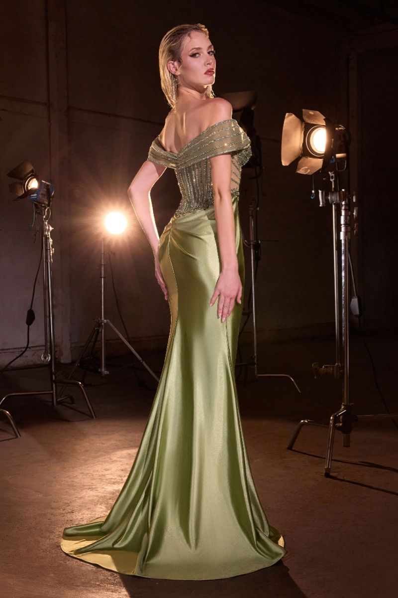 Crystal & Sequin Leg Slit Gown By Ladivine KV1140 - Women Evening Formal Gown - Special Occasion