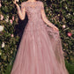 Long Sleeve Layered Tulle A-Line Gown by Cinderella Divine MA108 - Special Occasion/Curves