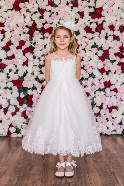Lace Applique Illusion Bateau Flower Girl Dress by AS7007 Kids Dream - Girl Formal Dresses