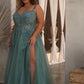 Lace A-Line Tulle Leg Slit Gown by Cinderella Divine C150C - Curves