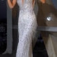 Fitted Fringe V-Neckline Sheath Gown by Cinderella Divine CK997 - Special Occasion