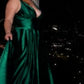 Glitter Satin V-Neck A-Line Gown by Cinderella Divine CC2349C - Curves