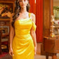 Satin One Shoulder Draped Leg Slit Gown by Cinderella Divine CD327 - Special Occasion