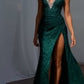 Glitter Strapless Corset Slit Gown by Cinderella Divine CD342 - Special Occasion