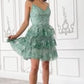 Glitter Printed A-Line Short Dress by Cinderella Divine KV1090 - Special Occasion