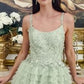 Pleated Scoop Neckline A-Line Short Dress By Ladivine 9310