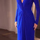 Long Sleeve V-Neckline Leg Slit Gown by Cinderella Divine CK2989 - Special Occasion/Curves