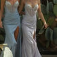 Embellished Plunging Neckline Leg Slit Gown By Ladivine J4304 - Women Evening Formal Gown - Special Occasion