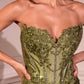 Applique Satin Strapless Leg Slit Gown by Cinderella Divine KV1116 - Special Occasion/Curves