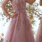 Floral Applique A-Line Layered Tulle Gown by Andrea and Leo A1394 - Special Occasion/Curves