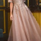Lace Applique V-Neckline A-Line Gown By Ladivine CD726 - Women Evening Formal Gown - Special Occasion/Curves