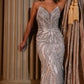 Crystal and Pearl Plunging Neckline Gown by Cinderella Divine CC0688W - Special Occasion