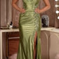 Fitted Strapless Embroidery Leg Slit Gown By Ladivine CA119 - Women Evening Formal Gown - Special Occasion