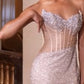Crystal Embellished High Slit Gown By Ladivine CD404 - Women Evening Formal Gown - Special Occasion