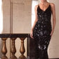 Sequin Plunging Neckline Gown By Ladivine CDS551 - Women Evening Formal Gown - Special Occasion