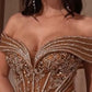 Crystal & Sequin Leg Slit Gown By Ladivine KV1140 - Women Evening Formal Gown - Special Occasion
