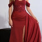 Satin Off Shoulder Leg Slit Gown By Ladivine CR883 - Women Evening Formal Gown - Special Occasion/Curves