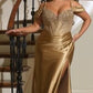 Thin Straps Deep V-Neckline Gown By Ladivine CD729C - Women Evening Formal Gown - Curves