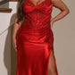 Sweetheart Neckline Thigh-High Slit Gown By Ladivine KV1132C - Women Evening Formal Gown - Curves
