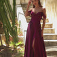 Satin Off Shoulder A-Line Slit Gown by Cinderella Divine 7449 - Special Occasion
