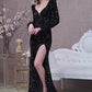 Puff Shoulder 3/4 Sleeves Feather Velvet Mermaid Dress by Elizabeth K - GL3122 - Special Occasion/Curves