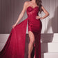 Strapless Sweetheart Neckline Leg Slit Gown by Ladivine J875 - Special Occasion/Curves