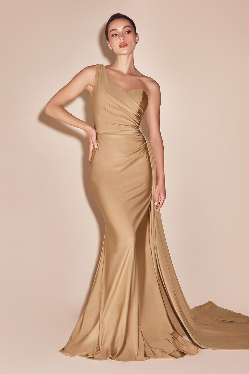 Satin One Shoulder Mermaid Gown by Cinderella Divine PT004