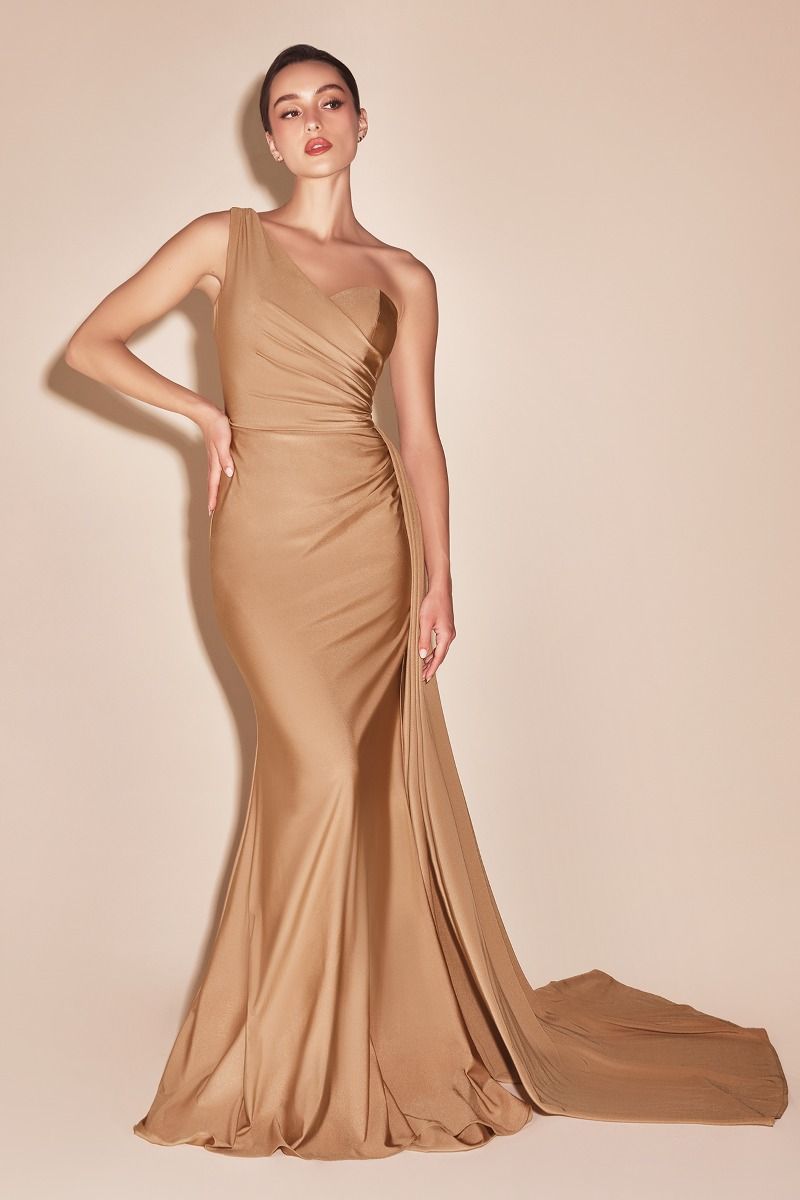 Satin One Shoulder Mermaid Gown by Cinderella Divine PT004 - Special O Ariststyles Satin One Shoulder Mermaid Gown by Cinderella Divine PT004 - Special O Ariststyles