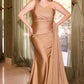 Fitted Stretch Satin One Shoulder Gown by Cinderella Divine PT004C - Curves