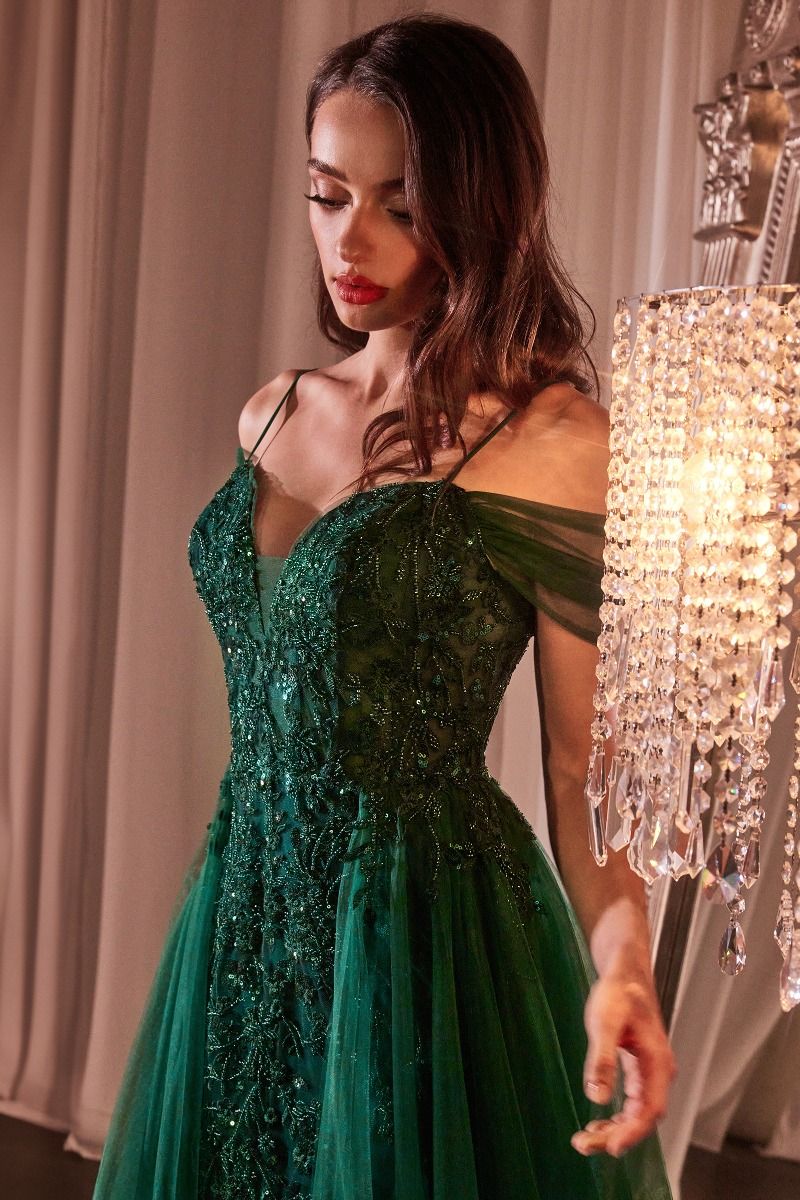 jewellery to wear with off the shoulder dress Embellished Off The Shoulder Sequin Gown by Cinderella Divine SF009