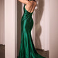 Satin Halter Neckline Leg Slit Gown by Cinderella Divine SF117 - Special Occasion