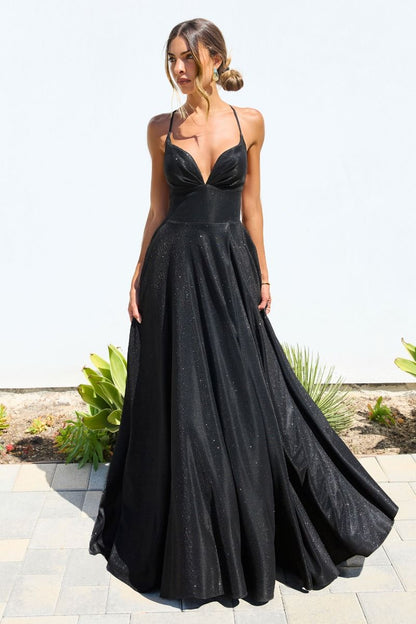 Gwendolyn Gown Glitter Lace-Up A-Line Dress | Lady Black Tie Black / XXS Gwendolyn Gown Glitter Lace-Up A-Line Dress | Lady Black Tie Black / XXS