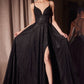 Glitter V-Neck A-Line Slit Gown By Amoris T214 - Women Evening Formal Gown - Special Occasion