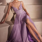 Glitter V-Neck A-Line Slit Gown By Amoris T214 - Women Evening Formal Gown - Special Occasion