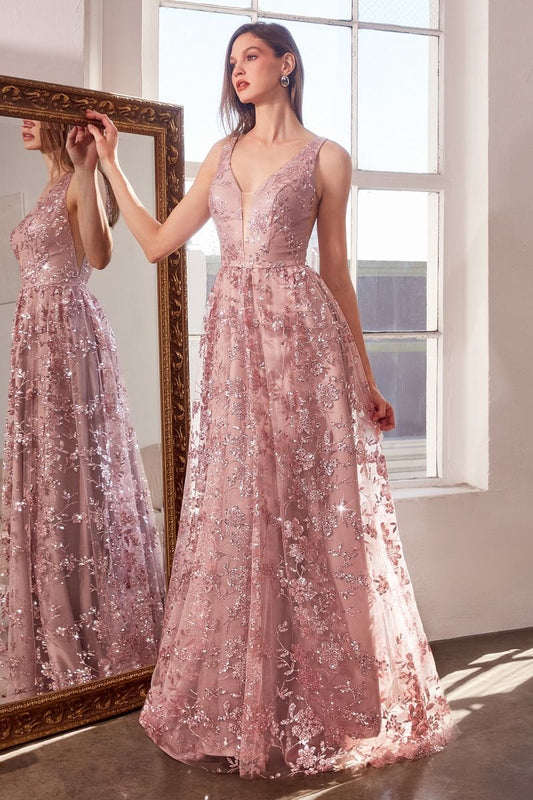 Glitter Print A-Line Gown By Amoris T606 - Women Evening Formal Gown - Special Occasion