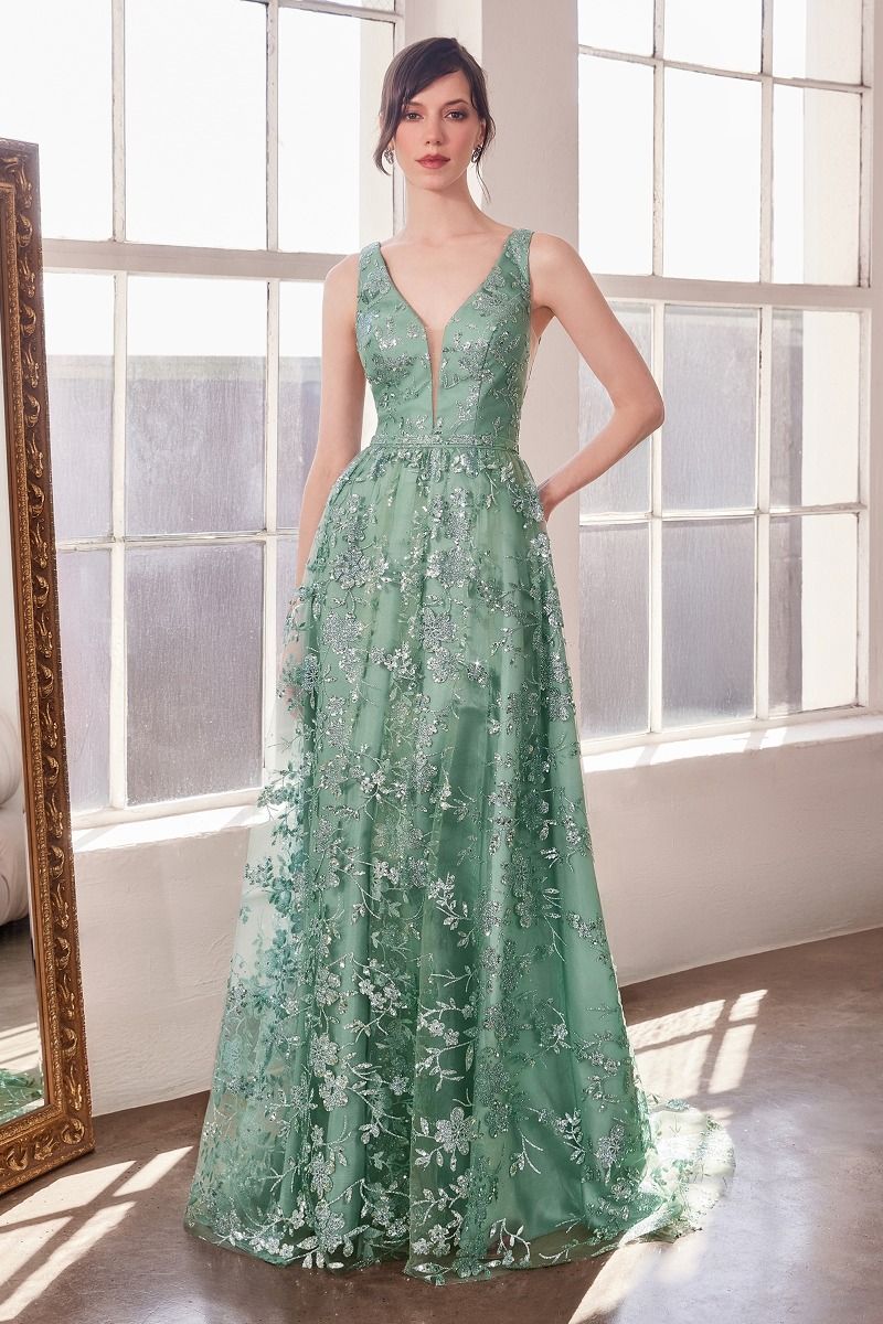 Glitter Print A-Line Gown By Amoris T606 - Women Evening Formal Gown - Special Occasion