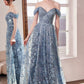 Glitter Off Shoulder A-Line Gown By Amoris T607 - Women Evening Formal Gown - Special Occasion