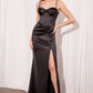 Satin Sweetheart Neckline Leg Slit Gown By Amoris T608 - Women Evening Formal Gown - Special Occasion