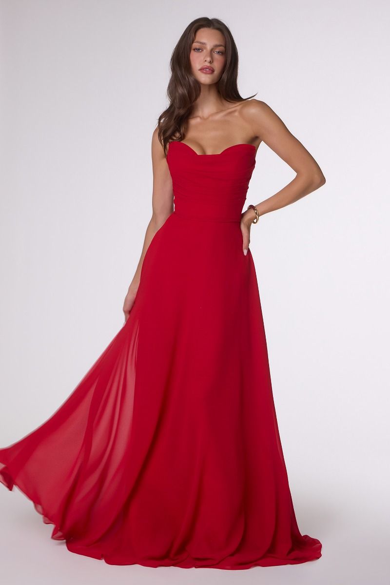 Strapless Cowl Neckline A-Line Gown By Amoris T703 - Women Evening Formal Gown - Special Occasion