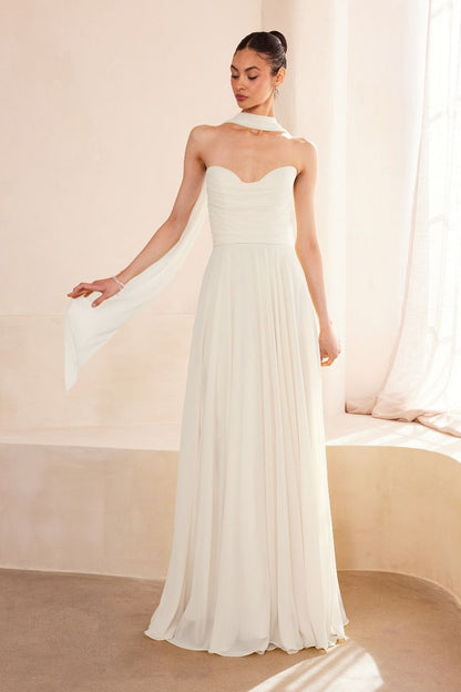Strapless Chiffon Scoop Neck A-Line Bridal Gown by Amoris T703W