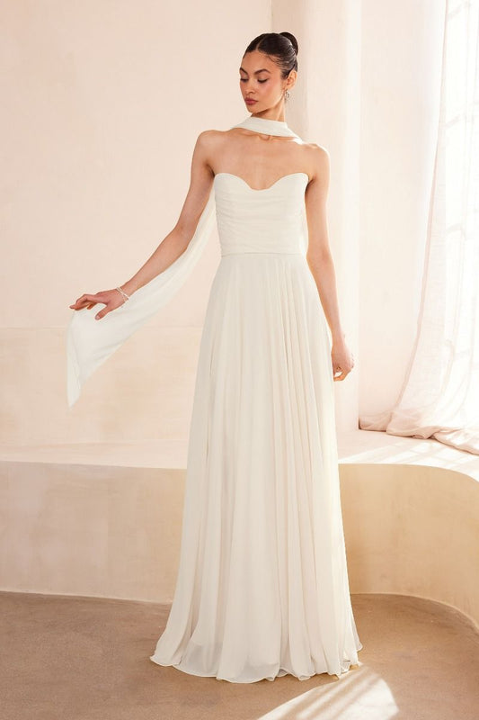 Strapless Chiffon Scoop Neck A-Line Bridal Gown by Amoris T703W