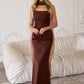 Smooth Satin Draped Neckline Gown By Amoris T729 - Women Evening Formal Gown - Special Occasion