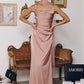 Smooth Satin Draped Neckline Gown By Amoris T729 - Women Evening Formal Gown - Special Occasion