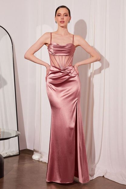 Satin Fitted Sheer Corset Sweetheart Neck Gown By Amoris T812 - Women Evening Formal Gown - Special Occasion