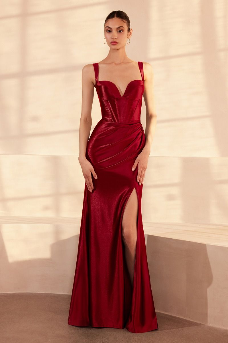 Long Sweetheart Prom Dress with Corset Bodice Deep Red / XSmall